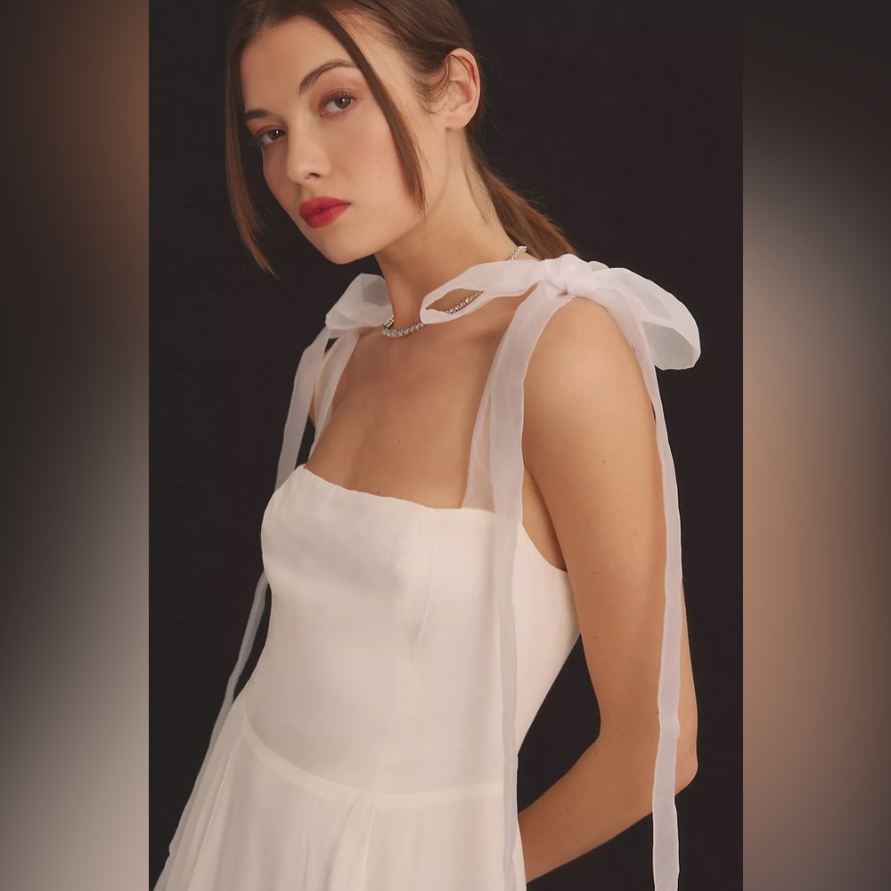 Reformation Kairo Midi Dress Ivory Silk Bow Strap Bridal Size 2 NWT